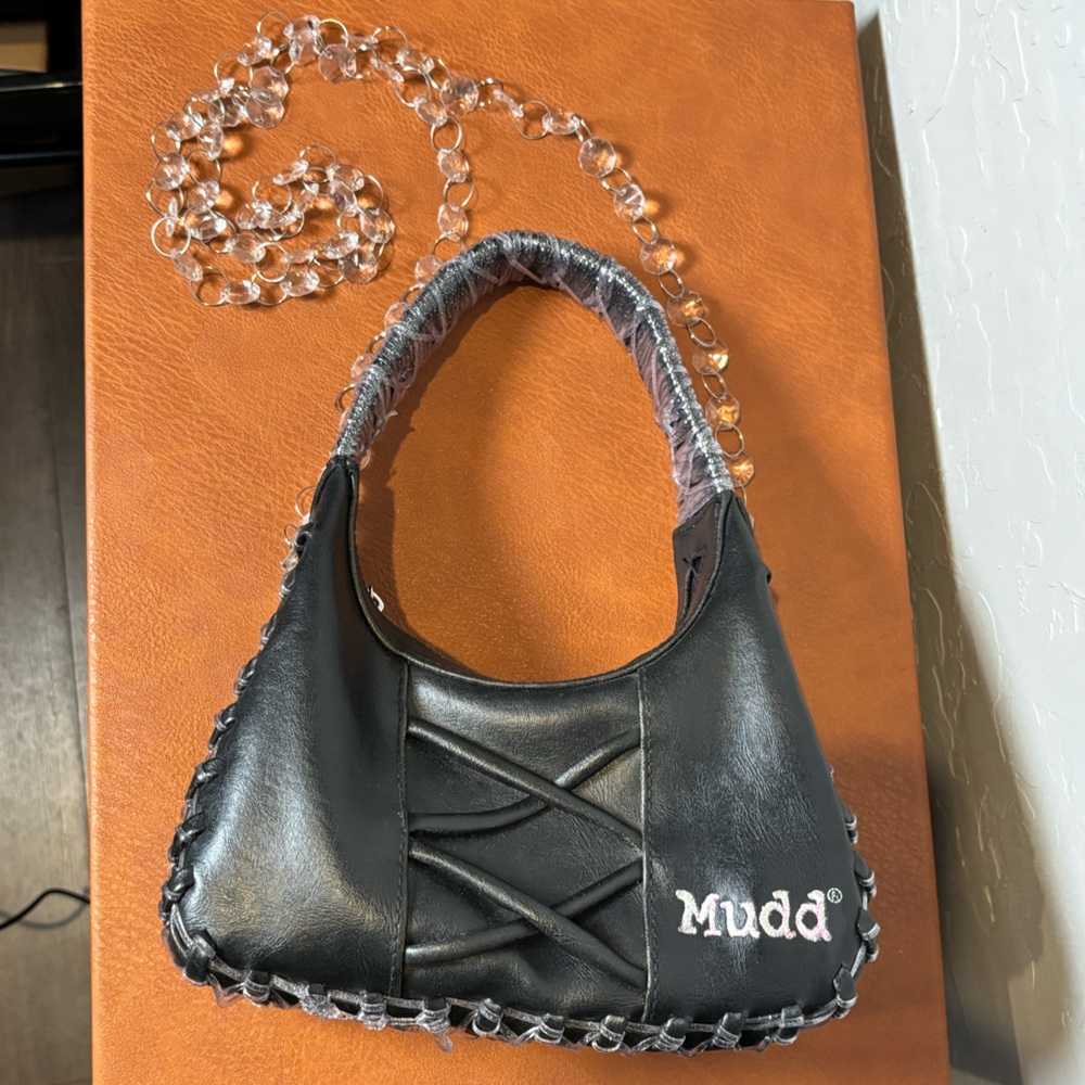 Mudd Black Bag with Clear Beaded Handle